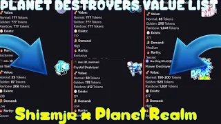 Planet Destroyers VALUE LIST!! (Roblox)