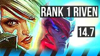 RIVEN vs YONE (MID) | Rank 1 Riven, 1400+ games, 6 solo kills, Dominating | KR Challenger | 14.7