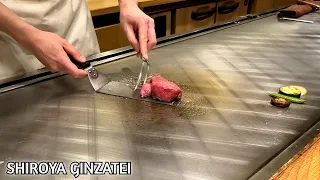 Japanese Beef steak Teppanyaki meal at Shiroya Ginzatei Tokyo Japan