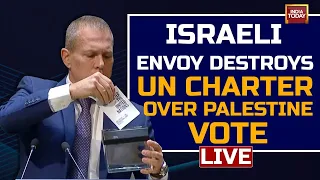 LIVE: Israeli Envoy Takes Out Shredder, Destroys UN Charter Over Palestine Vote | Israel Palestine