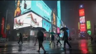 NYC NIGHT FLASH FLOOD WARNING - TIMES SQUARE | NEW YORK HD