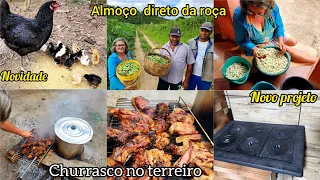 fomos na roça colher fava pro almoço//carne na brasa//reforma do fogão a lenha