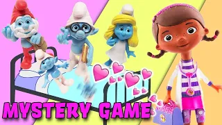 Smurfs Jumping on the Bed Mystery Game! With Disney Junior Doc McStuffins, Brainy, & Smurfette!