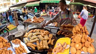 Best Cambodian street food 2024 - Delicious Hotdog, donuts, fresh fruits @ Phnom Penh market