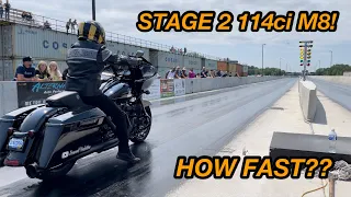 I TOOK MY STAGE 2 HARLEY DAVIDSON ROAD GLIDE TO THE TRACK FOR THE FIRST TIME! *1/4 MILE DRAG RACING*