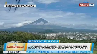 10 volcanic quakes, naitala sa paligid ng Bulkang Mayon; crater glow, namataan din | BT