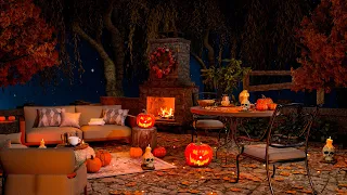 Spooky Halloween Ambience 🎃 Cozy Fall Porch with Spooky Fireplace Ambience & Scary Halloween Music