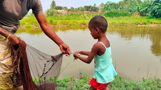 Best Fishing !! traditional cast net fishing in village - Bangladesh net fishing (Part-34)