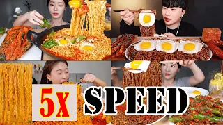 Mukbangers Eating Ramen &  Noodles Compilations 5x Speed! / Fast Motion Viral Ramyun Eating ASMR