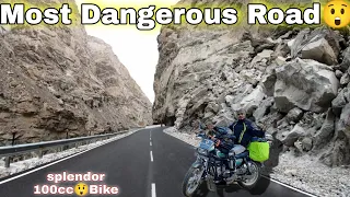 Most dangerous road😮Extreme winter spiti ride ep-15 on splendor+ bike 100cc😲 spiti valley 2022