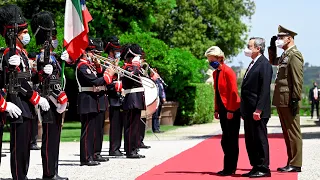 Ursula von der Leyen salute the Italian flag in Rome together with the Prime Minister Mario Draghi