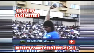 Werner Gunthor (Switserland) shot put 22.03 meters (1991-07-06) Bislett Games Oslo
