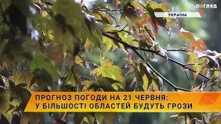 💧⚡️Прогноз погоди на 21 червня: у більшості областей будуть грози