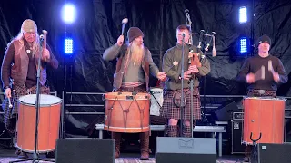 The thundering drums of Clanadonia playing "Spanish Eyes" on stage in Perth, Scotland, Feb 2022