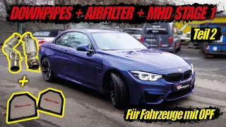 HJS ECE Downpipes + Airfilter + MHD STAGE 2 passend für BMW M4 Competition F82 F83 mit OPF TEIL 2