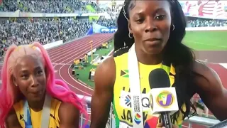 Shericka Jackson and Shellyann Fraser-Pryce post race interview 200m final at Eugene Oregon;reaction