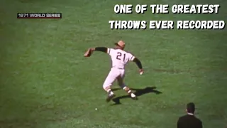 Roberto Clemente Makes a Perfect Throw to Home From The Warning Track