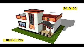 30 x 35 sqft 3 bhk house plan design II 30 x 35 ghar ka naksha II 3d house plan design elevation