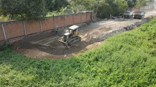 Best Nice Amazing Bulldozer Pushing Sand and 5 Ton Truck Unloading Building New Road