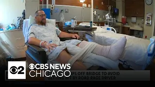 Cyclist jumps off bridge to avoid getting hit by road rage driver