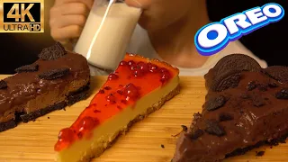 ASMR Oreo Chocolate Cheesecake Berry Cheesecake And Milk No Talking Eating Sound (吃播-먹방) 4K