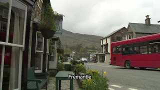 Beddgelert | Welsh village | bus travelling through village | Fremantle stock footage | E19R50 010