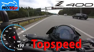 Kawasaki Z400 - TOPSPEED on AUTOBAHN - GPS 182km/h