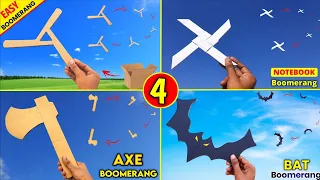 4 Best flying boomerang , how to make boomerang at home , returnable paper toy , notebook paper toy