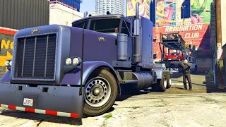 قراند 5 : ترايفر سائق الشاحنة ينقل سيارات سيميان المسروقة | GTA V Trevor The Truck Driver