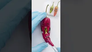 Red Pepper C-Section🌶️ - SHE GOT A HEART ATTACK💔😰 #foodsurgery #fruitsurgery #cute