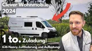 Clever Wohnmobile 2024 mit 1 to. Zuladung möglich! Auflastung, Luftfederung und Maxi Chassis.