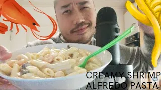 Dutch ASMR Creamy Shrimp Alfredo Pasta [ENG Subtitles]  - Eating Sounds & Mouth Sounds
