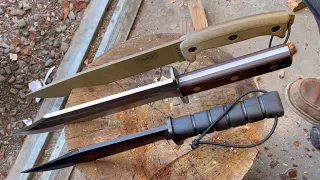 Large Bowie knife chopping comparison.  Svord Von Tempsky vs ESEE Junglas vs Ontario sp10 Bowie