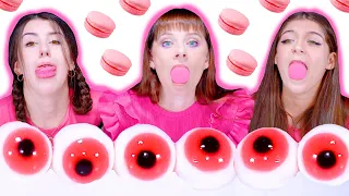 ASMR Pink One Color Food Mukbang (Hubba Bubba Race, Macarons, Bubble Gum, Drink Race)