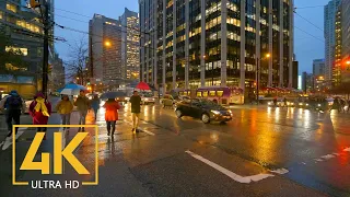 4K Rainy Evening Walk through Downtown Vancouver - Urban Walking Tour with City Sounds