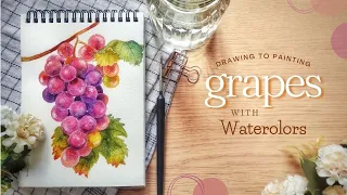 Grapes: Drawing to painting tutorial with watercolors 🍇