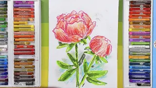 Как нарисовать ПИОНЫ цветы масляной пастелью