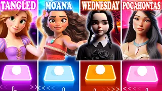 Tangled Rapunzel Vs Moana Vs Wednesday Addams Vs Pocahontas - Tiles Hop!