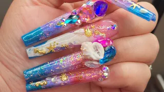 Encapsulated Ocean Nails using Cat eye gels | New Mermaid Glitter