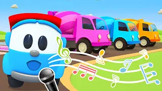 Street vehicles songs for kids with Leo! The Cement Mixer song & the Wheels On The Bus song for kids