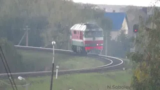 Passenger train TEP70-0265 Crosses the Daugava River in Vitebsk