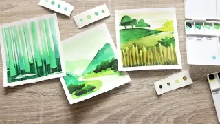 Almost Done · Limited Palette Watercolour Painting Process · 3 Green Landscapes