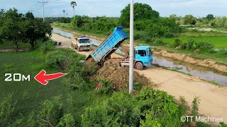 Amazing !! Filling The Land Project Showing Power KOMATSU Bulldozer & 10Wheels Dump Trucks Working