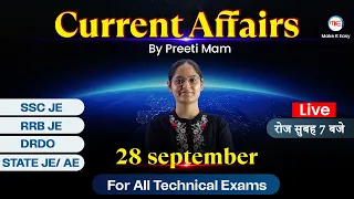 Current Affairs September 2022 | 28 SEPT 2022 CA | SSC JE 2022 Current Affairs | By Preeti Mam