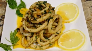 Горячая закуска из кальмаров, с чесноком и зеленью_Calamari sauteed with garlic and herbs