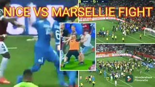 This guy messed up everything l Nice vs Marseille fight l crowds invades pitch after threw bottle