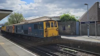 6Z73 - 73201 'Broadlands' & 73136 'Mhairi' passing Chertsey - 17/04/24