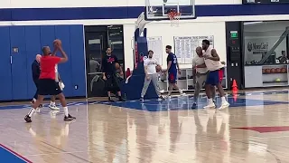 Sixers Joel Embiid. ,P. J. Tucker & Georges Niang playing one on one in todays post practice