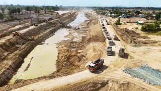 Watch Important Construction Truck Moving Dirt and Stone Canal Construction Process Clearing Dirt