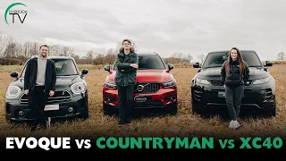 Range Rover Evoque vs MINI Countryman vs Volvo XC40 | Compact SUV Showcase 4K (2022 test)